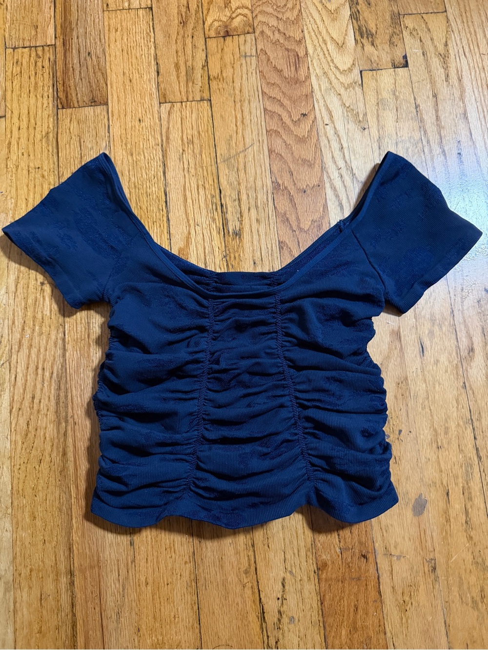 Free People Scrunched Ruched Navy Top